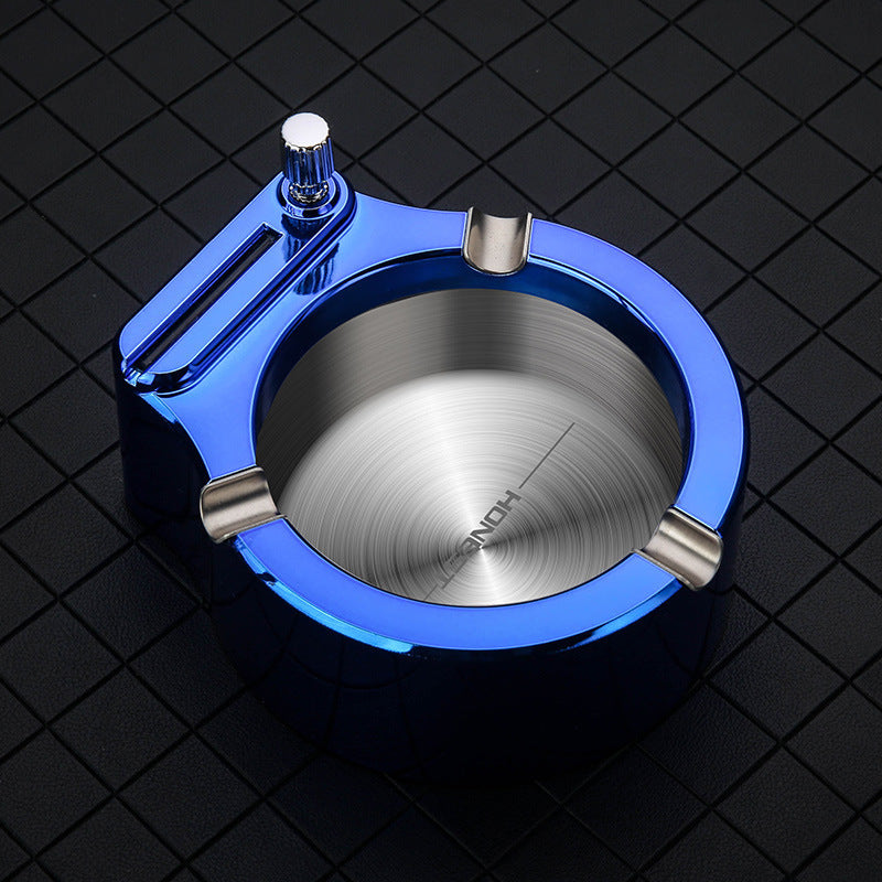 Fancy Metal Large Cigarette Ashtray With Permanent Match Lighter