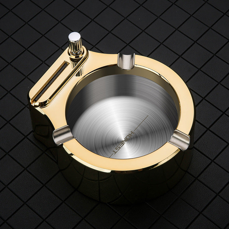 Fancy Metal Large Cigarette Ashtray With Permanent Match Lighter