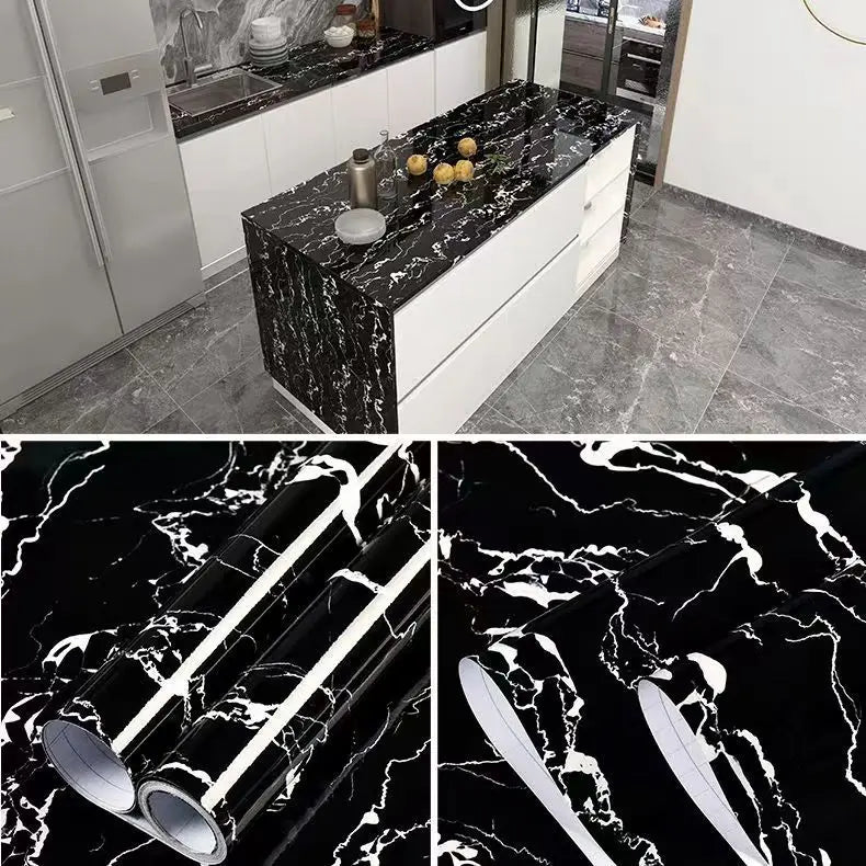 6M Vinyl Water & Oil Proof Marble Wallpaper for Kitchen Countertop