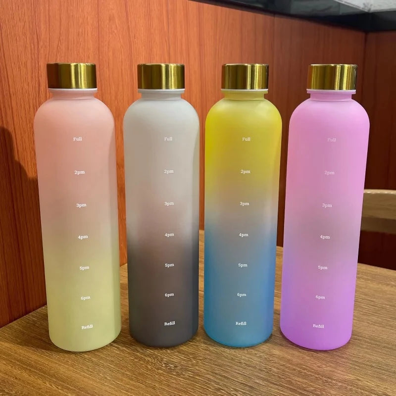 1L Motivational Reusable Leakproof BPA Free Frosted Plastic Water Bottle