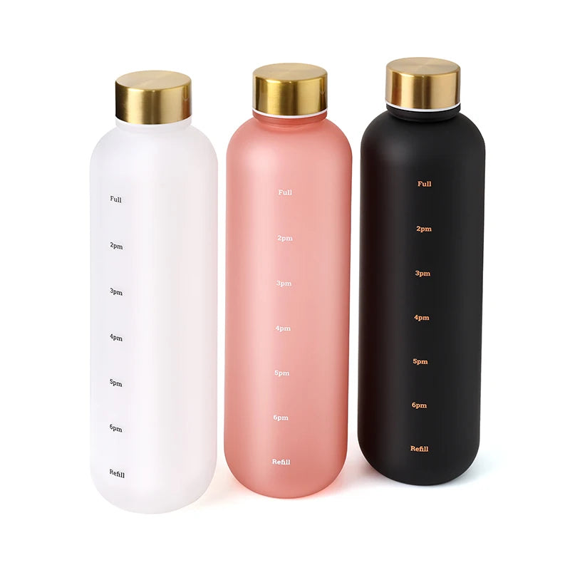 1L Motivational Reusable Leakproof BPA Free Frosted Plastic Water Bottle