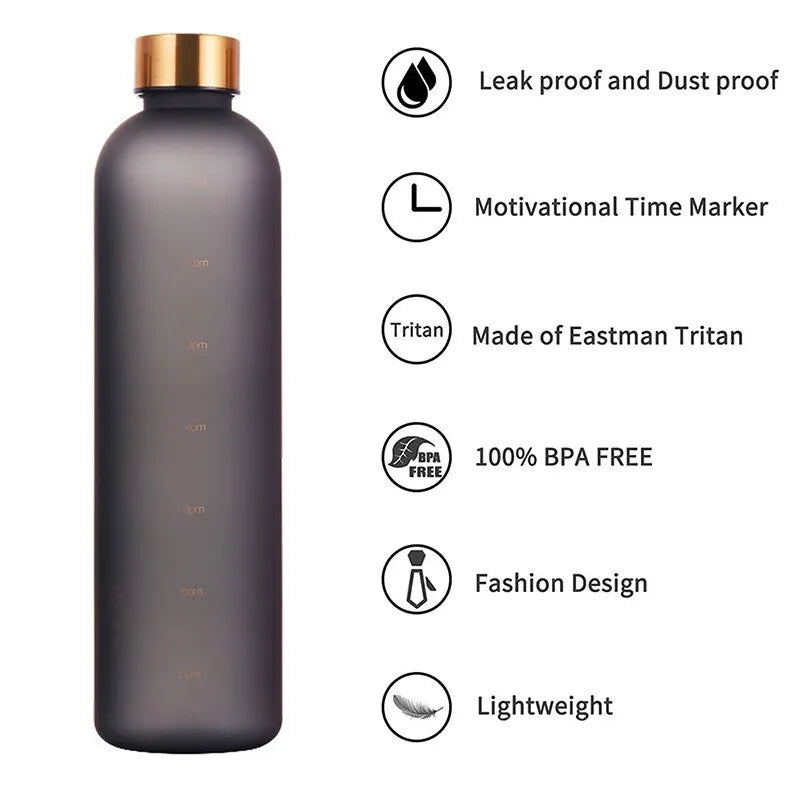 1L Motivational Reusable Leakproof BPA Free Frosted Plastic Water Bottle