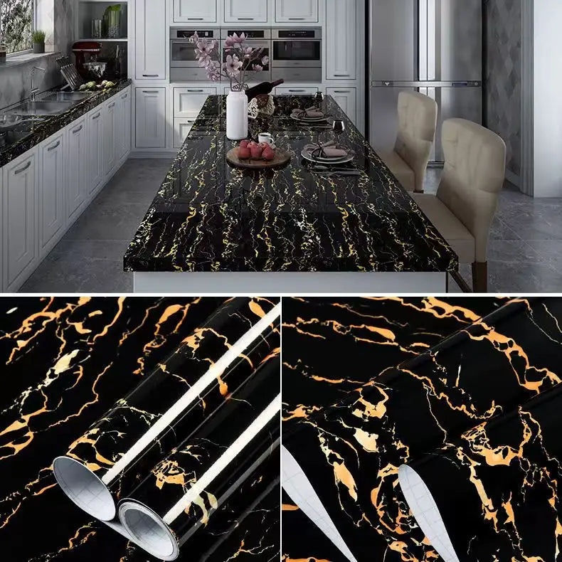 6M Vinyl Water & Oil Proof Marble Wallpaper for Kitchen Countertop