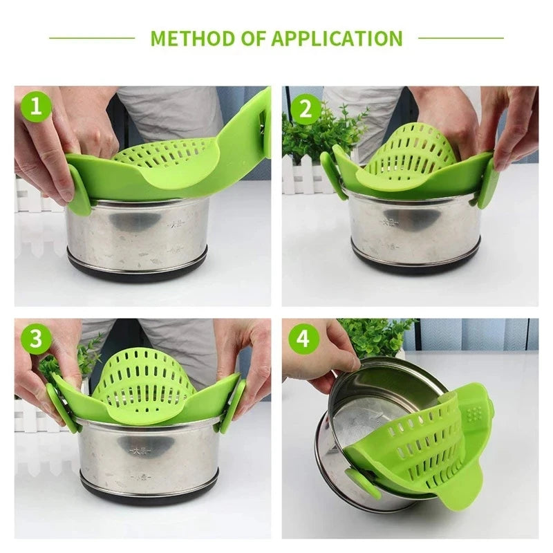 Universal Silicone Clip Anti Spill Pasta Pot Strainer