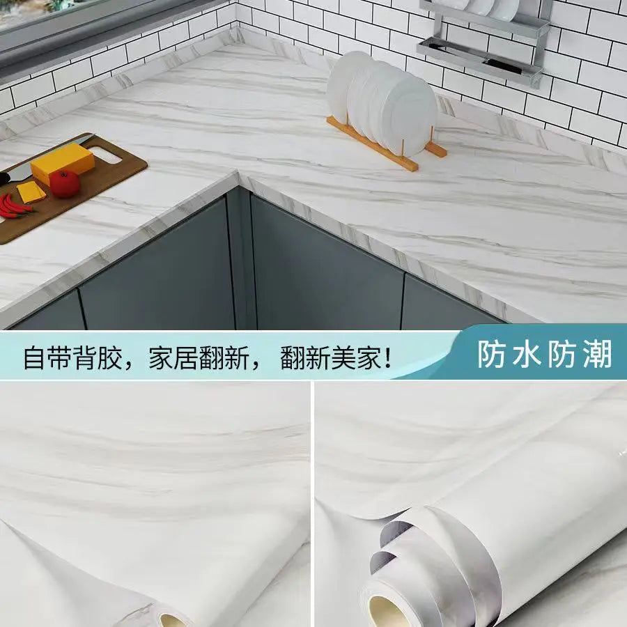 6M Vinyl Water & Oil Proof Marble Wallpaper for Kitchen Countertop