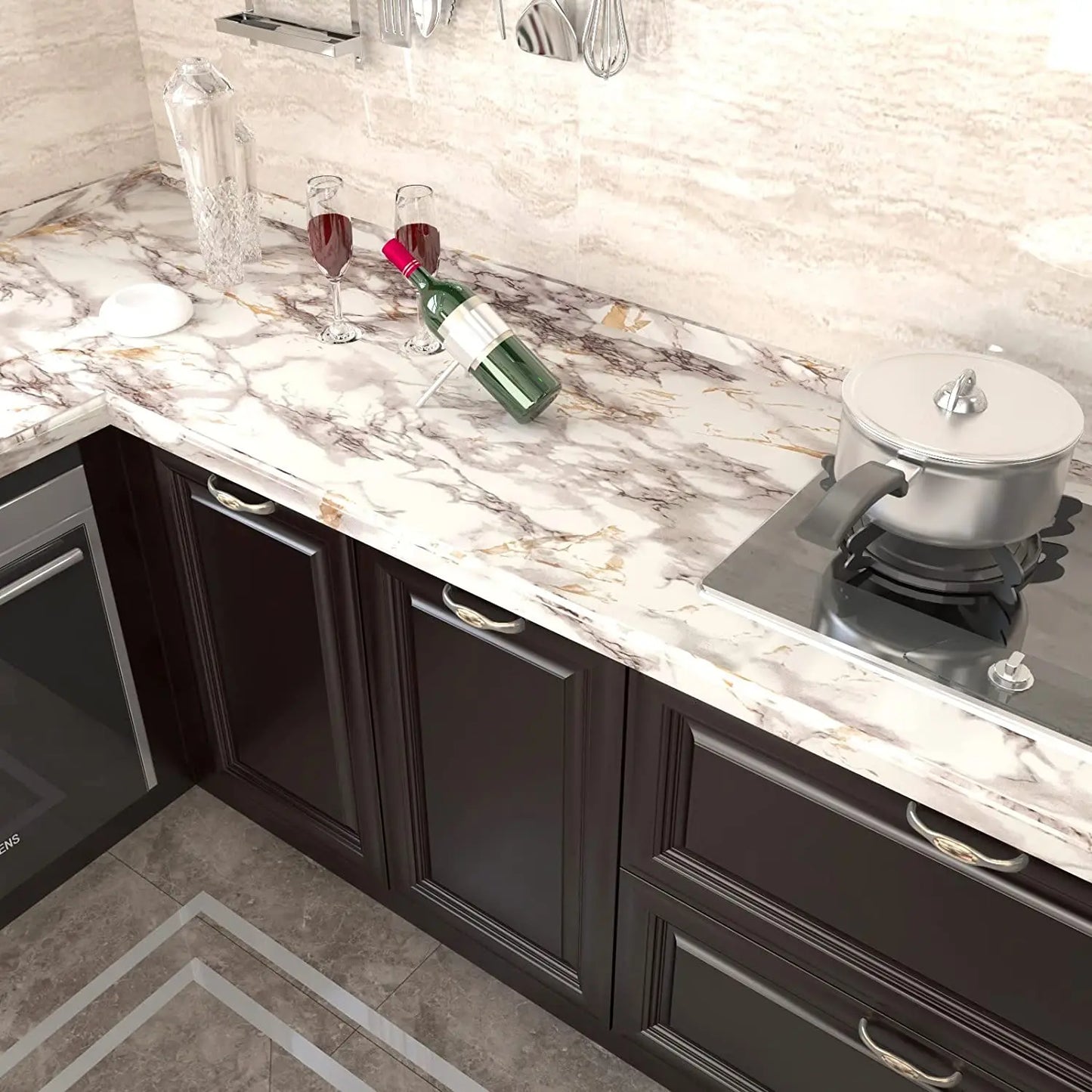 6M Vinyl Water & Oil Proof Marble Wallpaper for Kitchen Countertop
