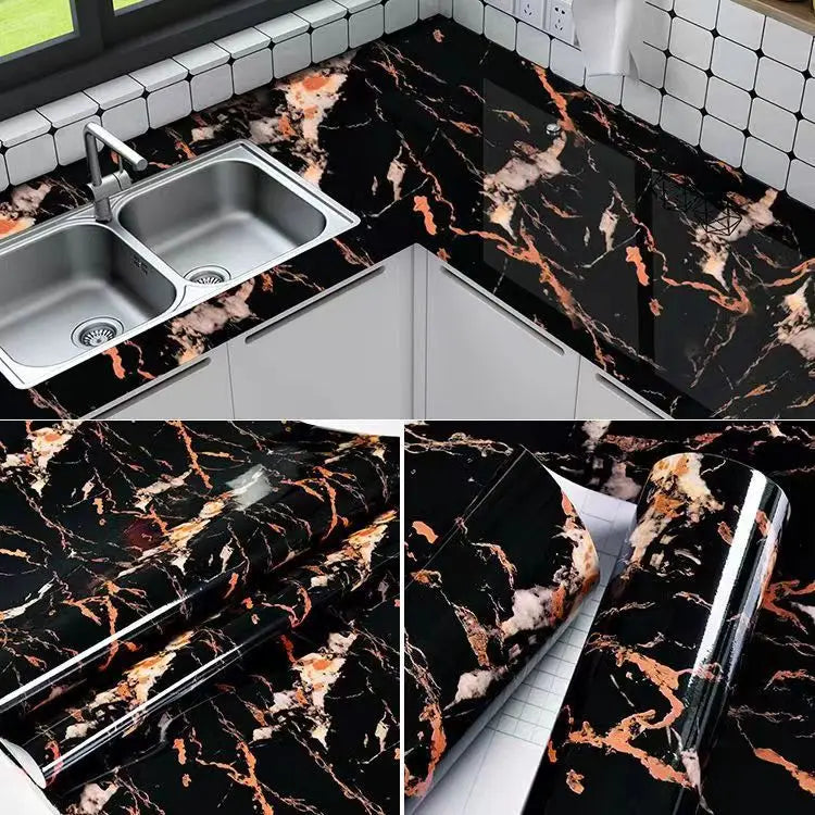 6M Vinyl Water & Oil Proof Marble Wallpaper for Kitchen Countertop