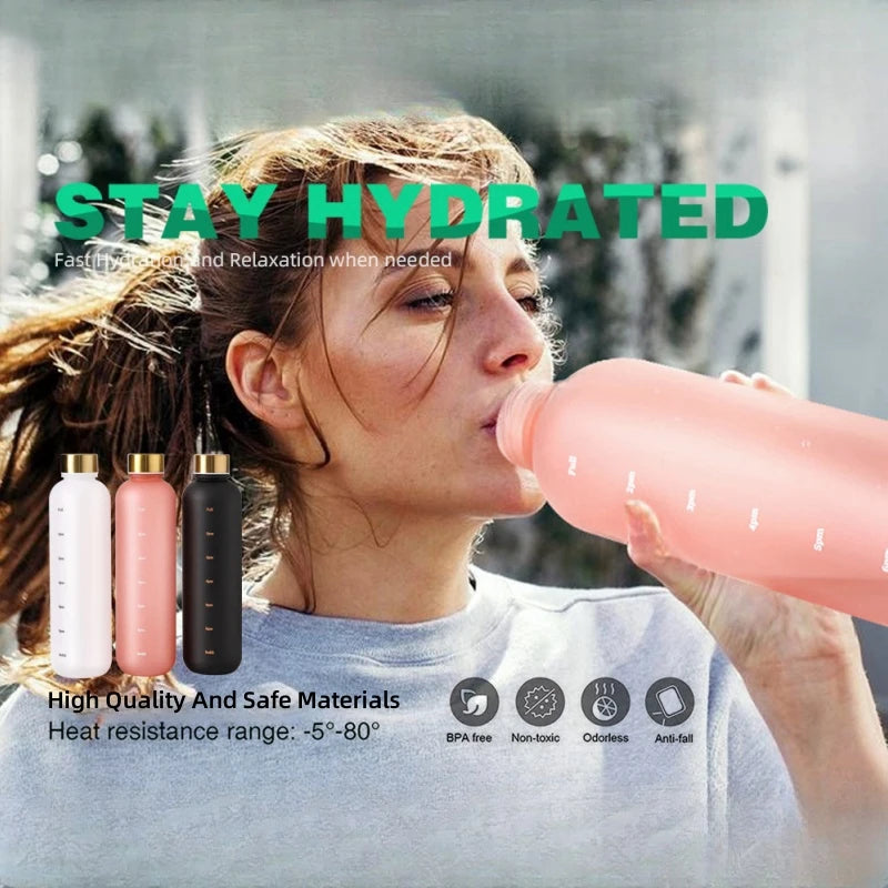 1L Motivational Reusable Leakproof BPA Free Frosted Plastic Water Bottle