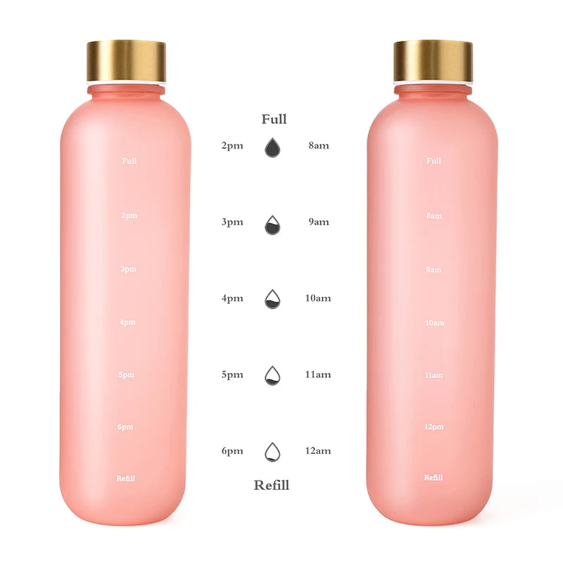1L Motivational Reusable Leakproof BPA Free Frosted Plastic Water Bottle