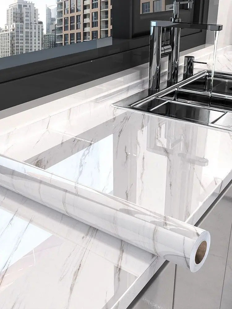 6M Vinyl Water & Oil Proof Marble Wallpaper for Kitchen Countertop
