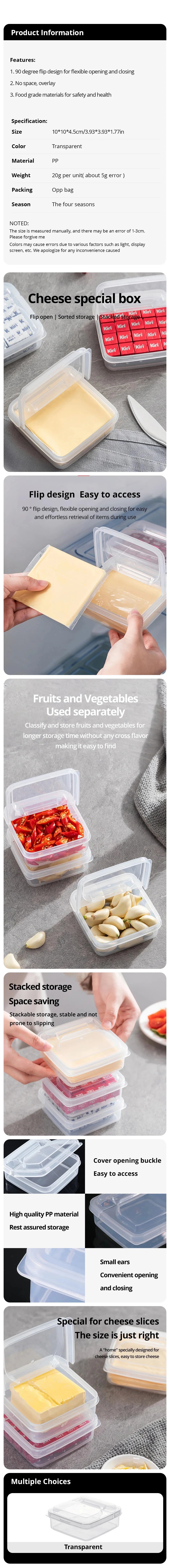 2Pcs 10X10X4.5CM Transparent Butter Cheese Storage Box