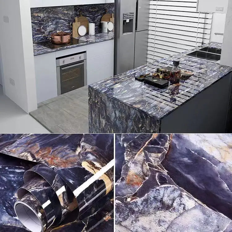 6M Vinyl Water & Oil Proof Marble Wallpaper for Kitchen Countertop