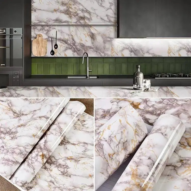 6M Vinyl Water & Oil Proof Marble Wallpaper for Kitchen Countertop