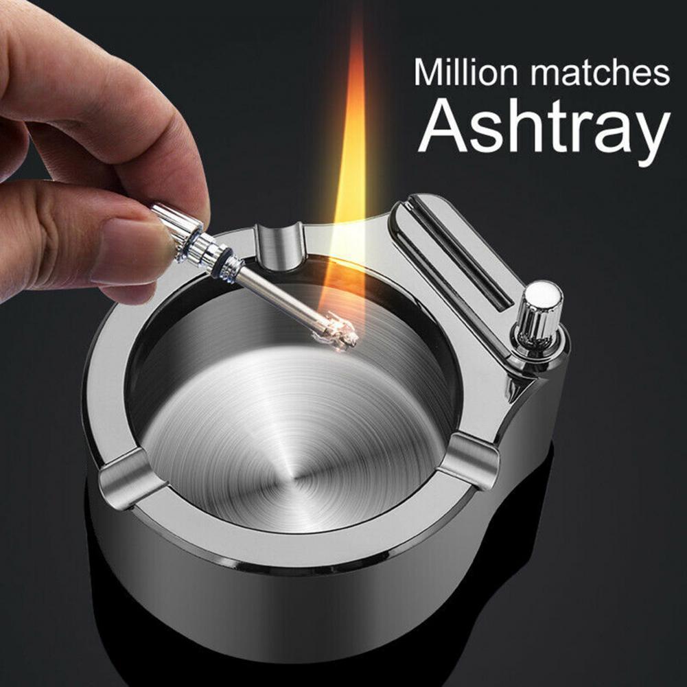 Fancy Metal Large Cigarette Ashtray With Permanent Match Lighter