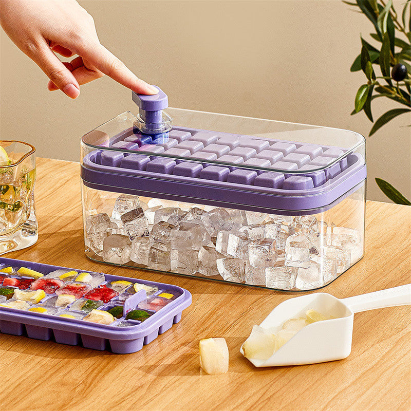 One-button Press Type Ice Mold Box Plastics Ice Cube Maker Ice Tray Mold With Storage Box