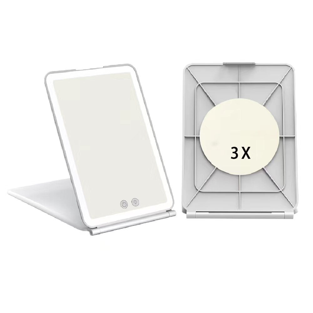 Rechargeable Clamshell Flat Foldable Mirror With Light