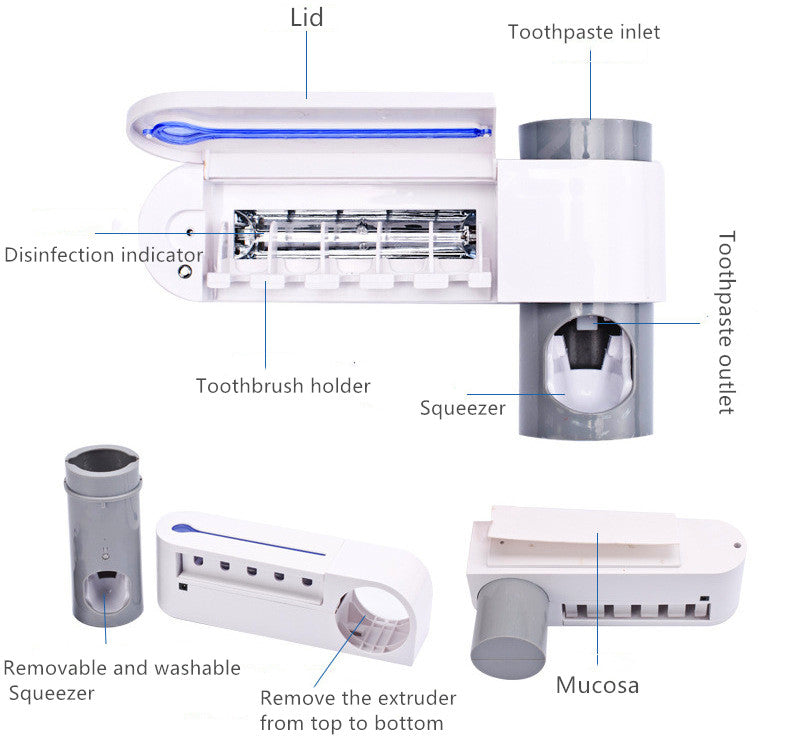 2-in-1 UV Disinfection Toothbrush Holder & Automatic Toothpaste Dispenser
