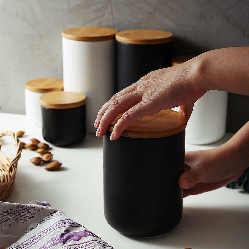 Ceramic Storage Jar With Wooden Lid