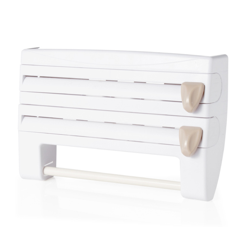 Multifunction Wall-Mount Cling Film Storage Wrap Cutter Rack Paper Holder