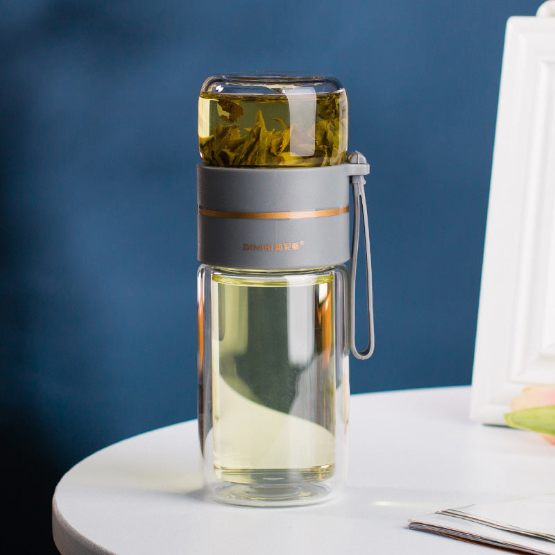 Leakproof Double Glass Water Bottle With Tea Infuser Filter