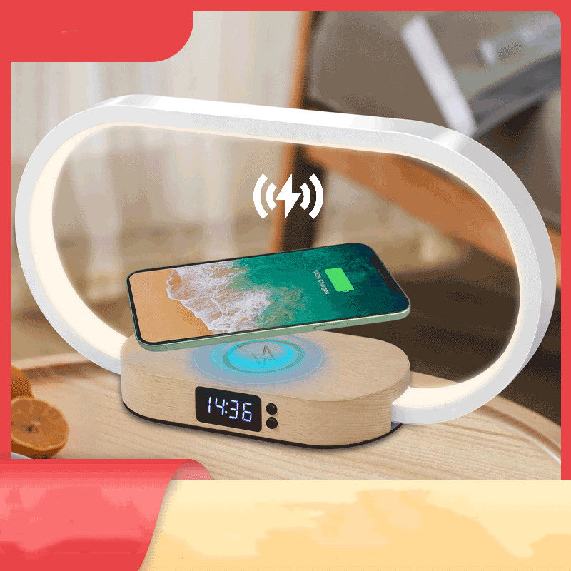 Wooden Clock Bedside Table Lamp