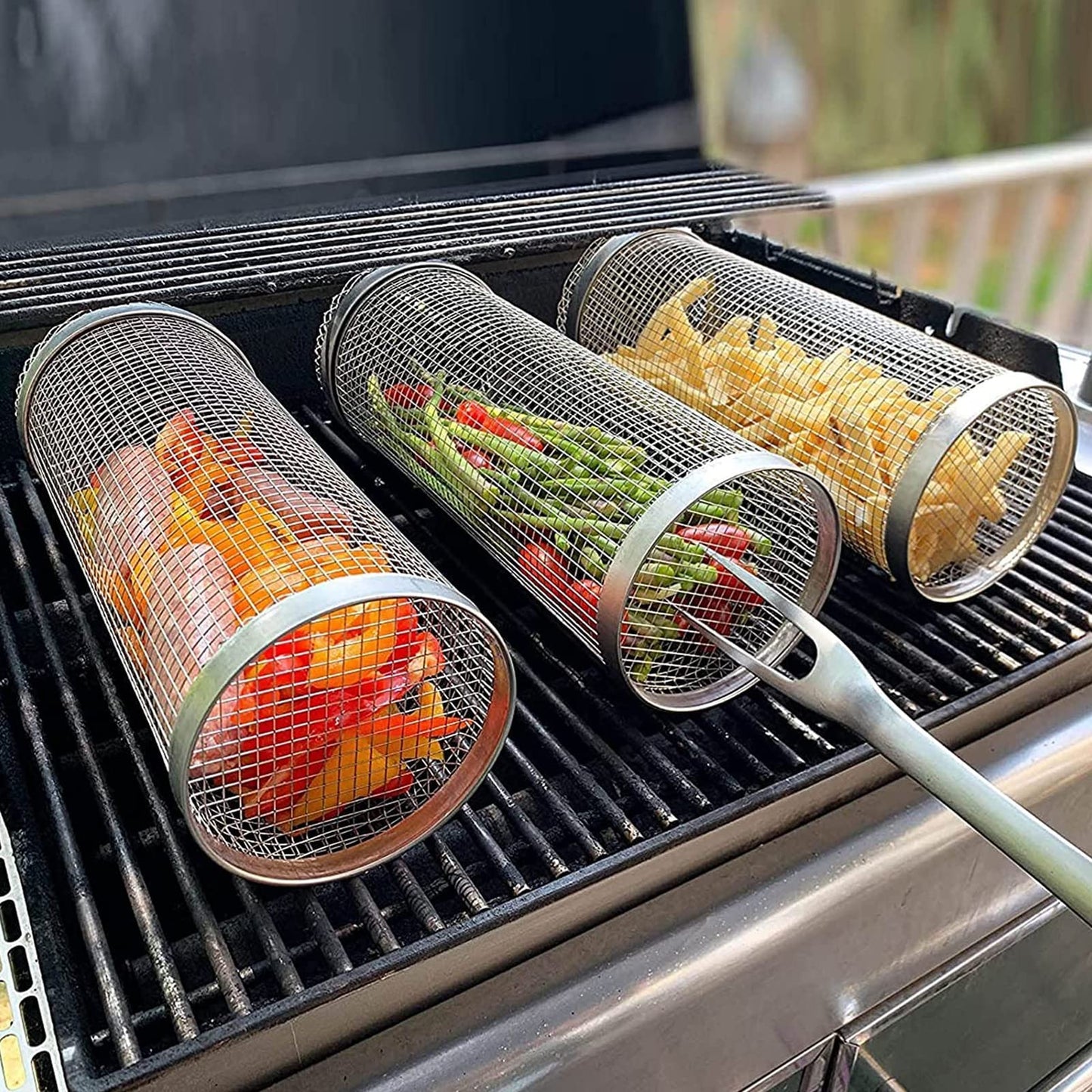 Rolling Grilling Metal BBQ Basket