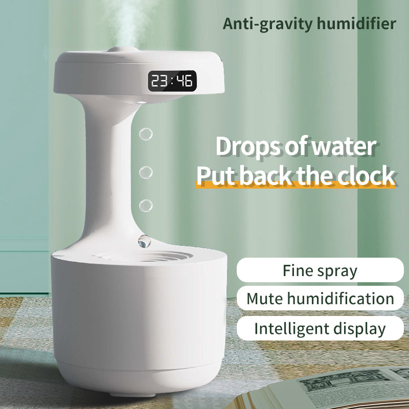 Bedroom Anti-Gravity Humidifier With Clock & Water Drop Backflow Aroma Diffuser