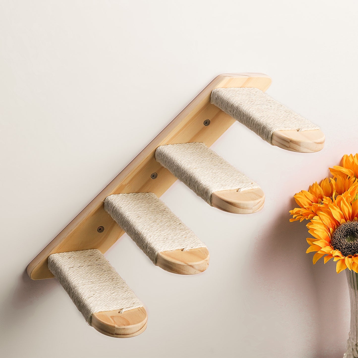 Pine Wood Cat Climbing Staircase Frame Wall Hammock