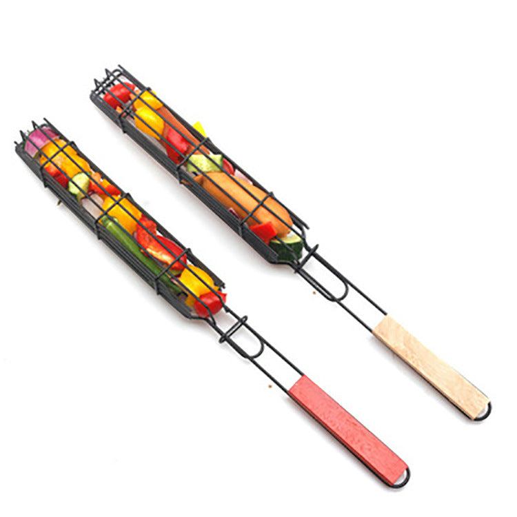 Mesh Wooden Handle Sausage Clip Barbecue BBQ Tool Rack