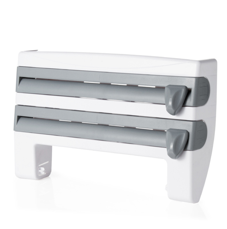 Multifunction Wall-Mount Cling Film Storage Wrap Cutter Rack Paper Holder