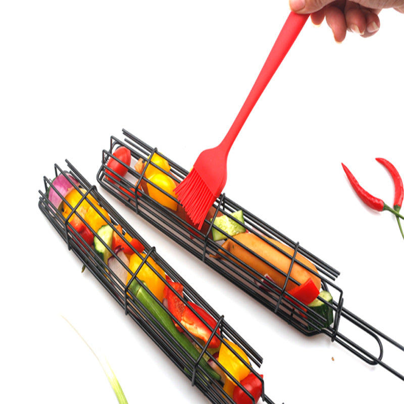 Mesh Wooden Handle Sausage Clip Barbecue BBQ Tool Rack