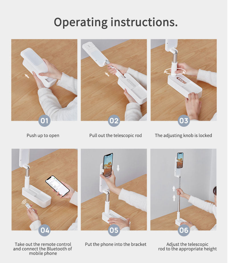 Portable/Foldable Mobile Phone Holder With Light & Bluetooth Remote Control