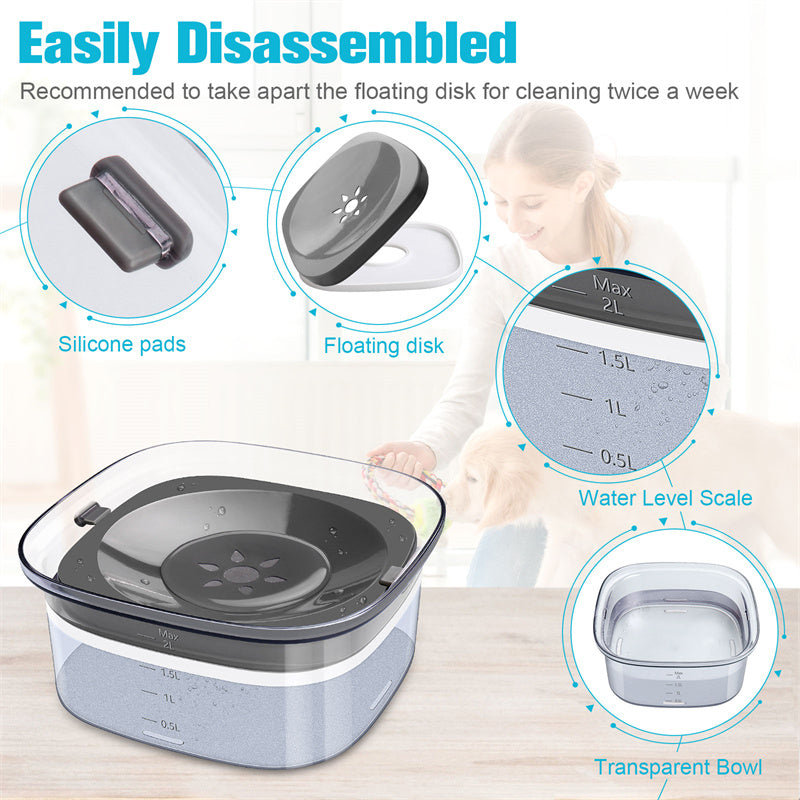 70oz Transparent Spill Proof Dog Water Bowl