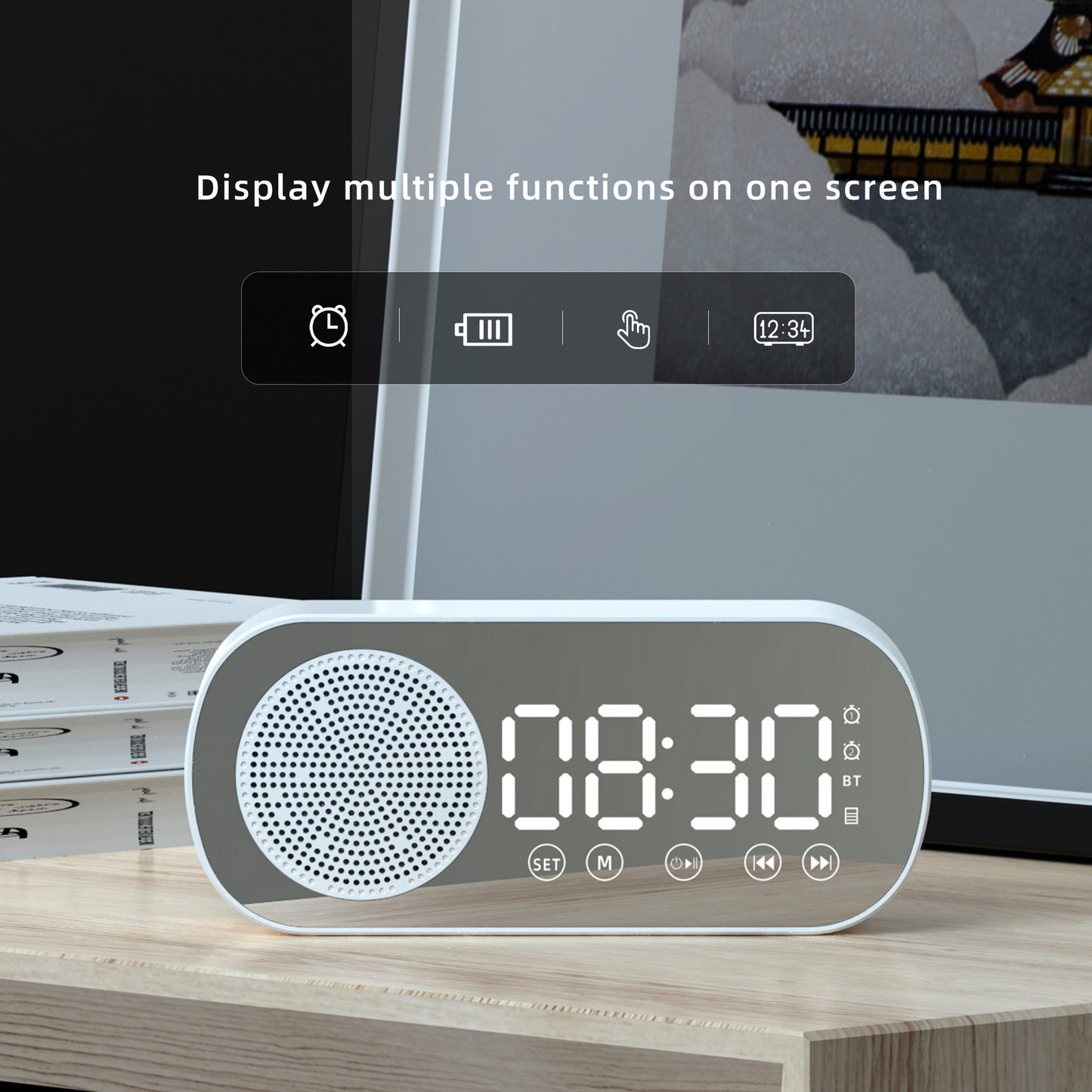 Multifunction Alarm Clocks Radio With Mirror LED Digital Clock