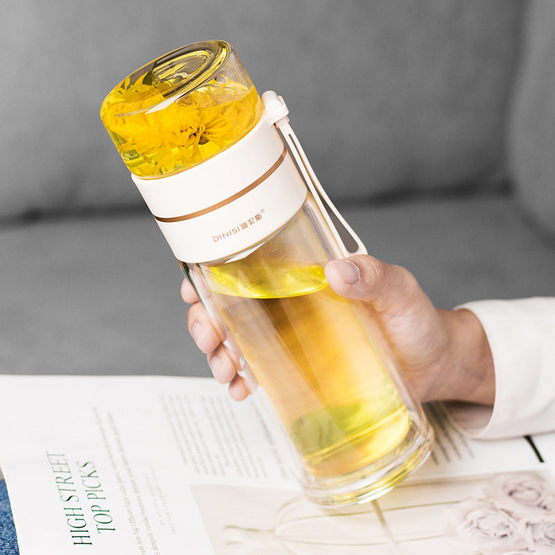 Leakproof Double Glass Water Bottle With Tea Infuser Filter