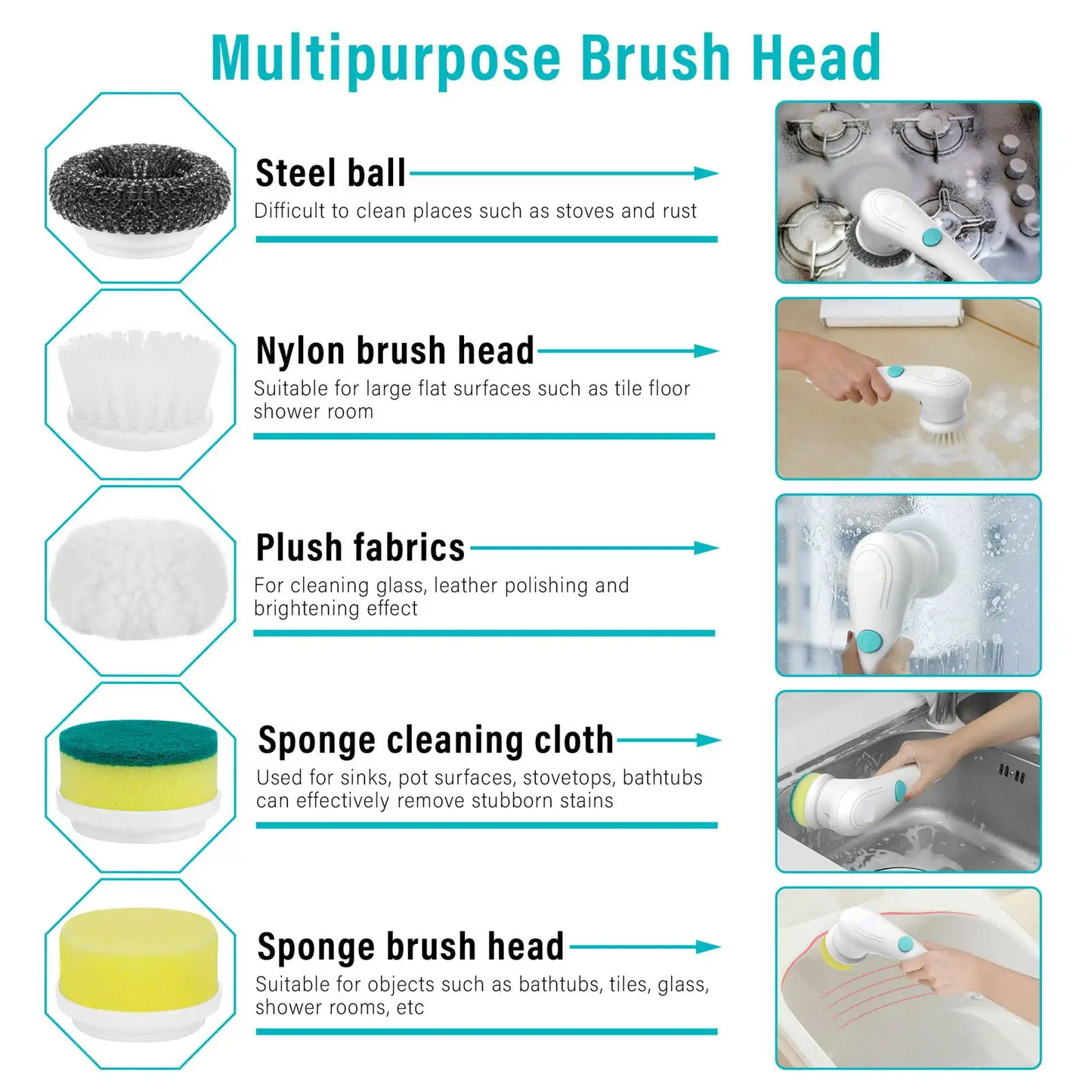 Multifunctional Electric Handheld Cleaning Brush Brush Set With 5 Heads