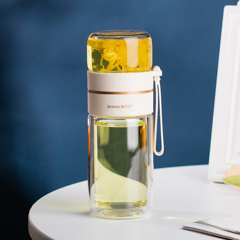 Leakproof Double Glass Water Bottle With Tea Infuser Filter