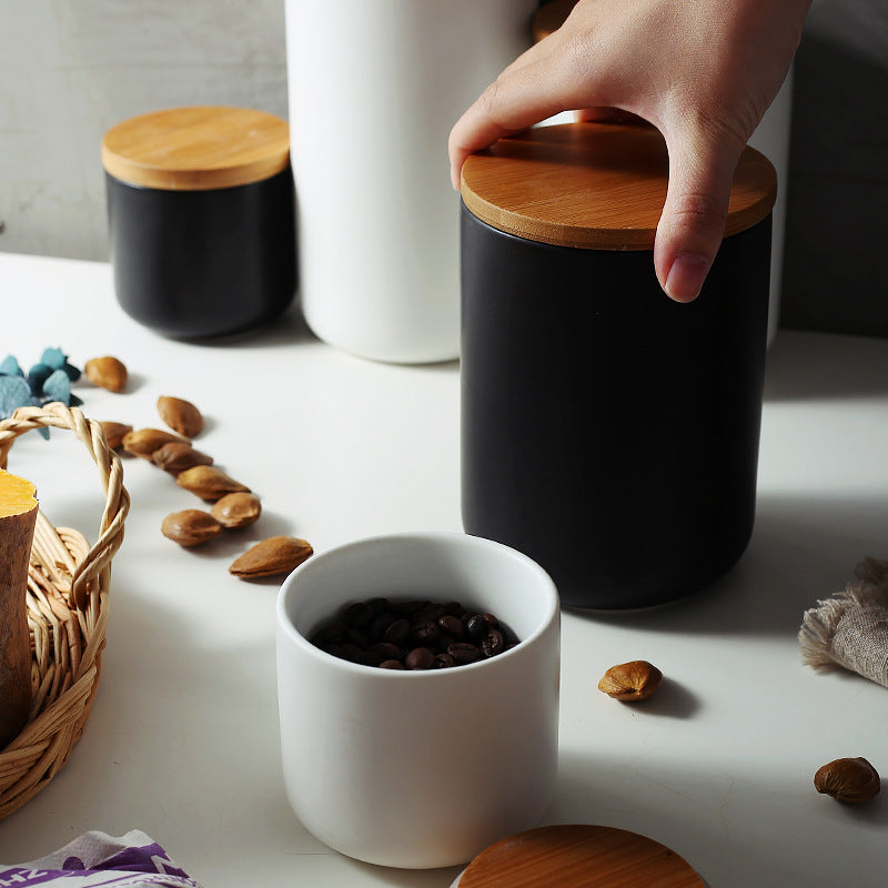 Ceramic Storage Jar With Wooden Lid