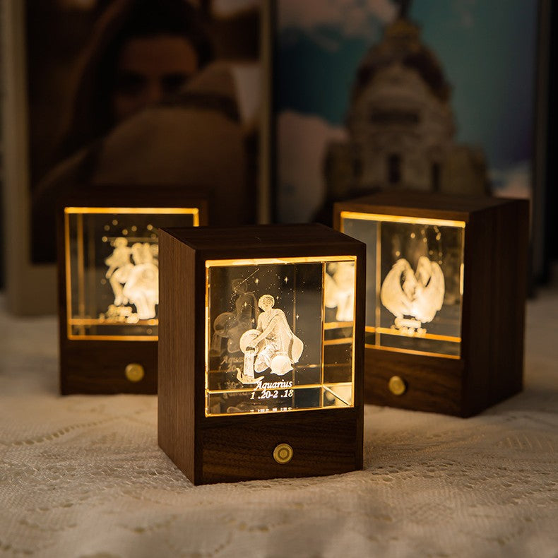 Astrological Signs Crystal LED USB Power Table Lamp