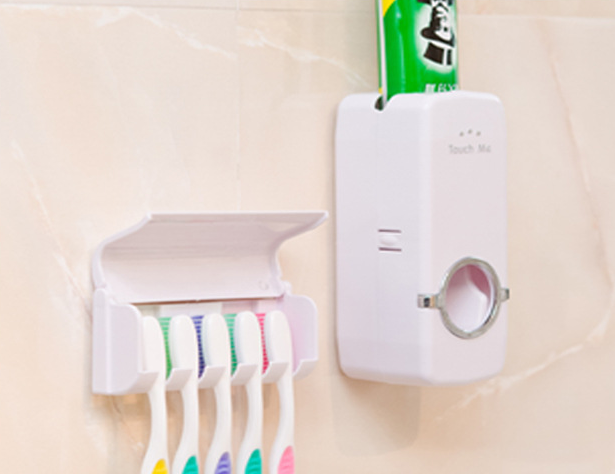 Toothpaste Dispenser With Toothbrush Holder