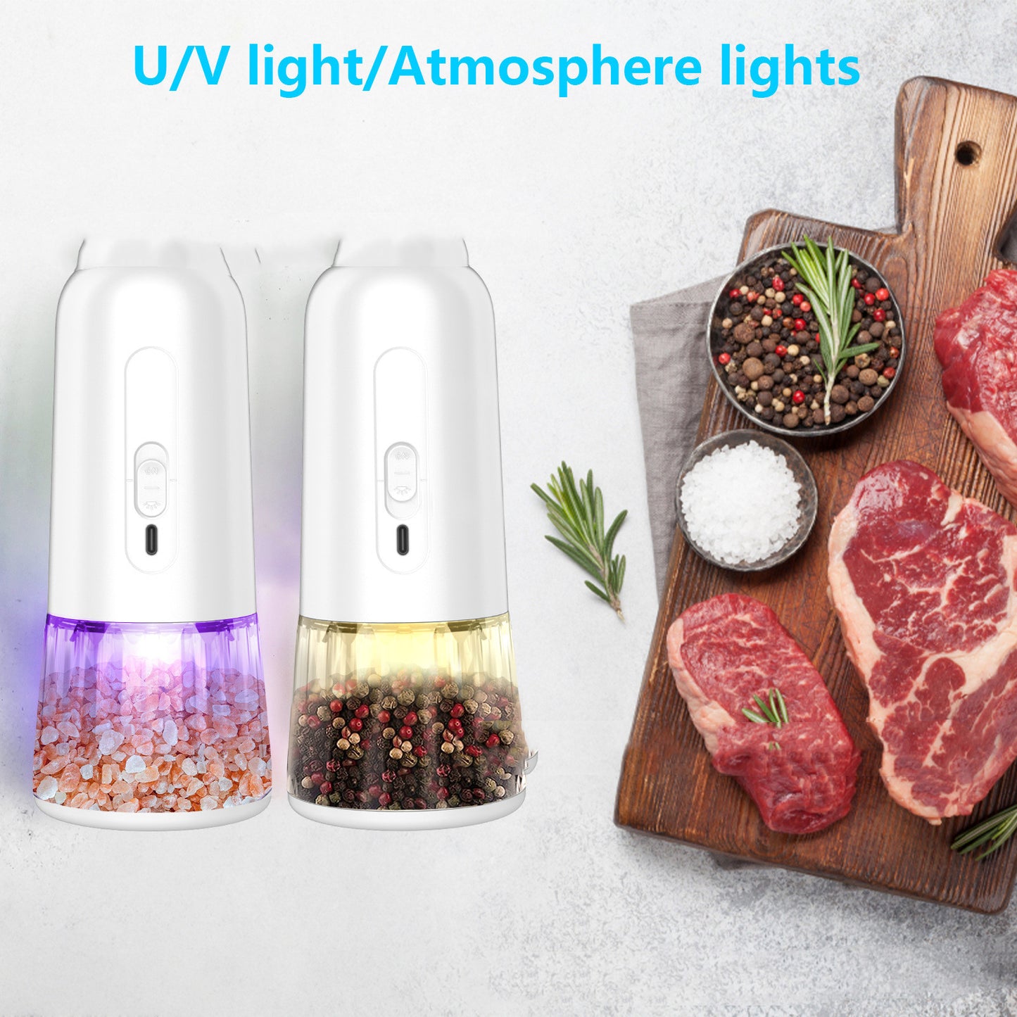 Gravity Salt And Pepper Electric Grinder Adjustable Coarseness With LED Light