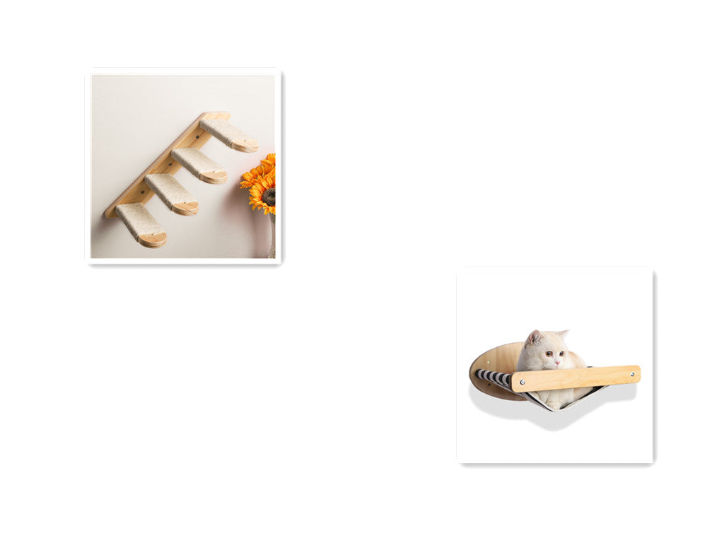 Pine Wood Cat Climbing Staircase Frame Wall Hammock