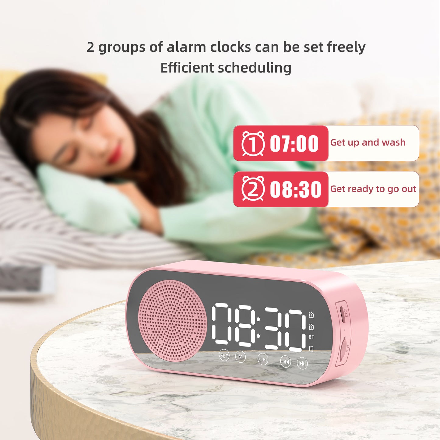 Multifunction Alarm Clocks Radio With Mirror LED Digital Clock