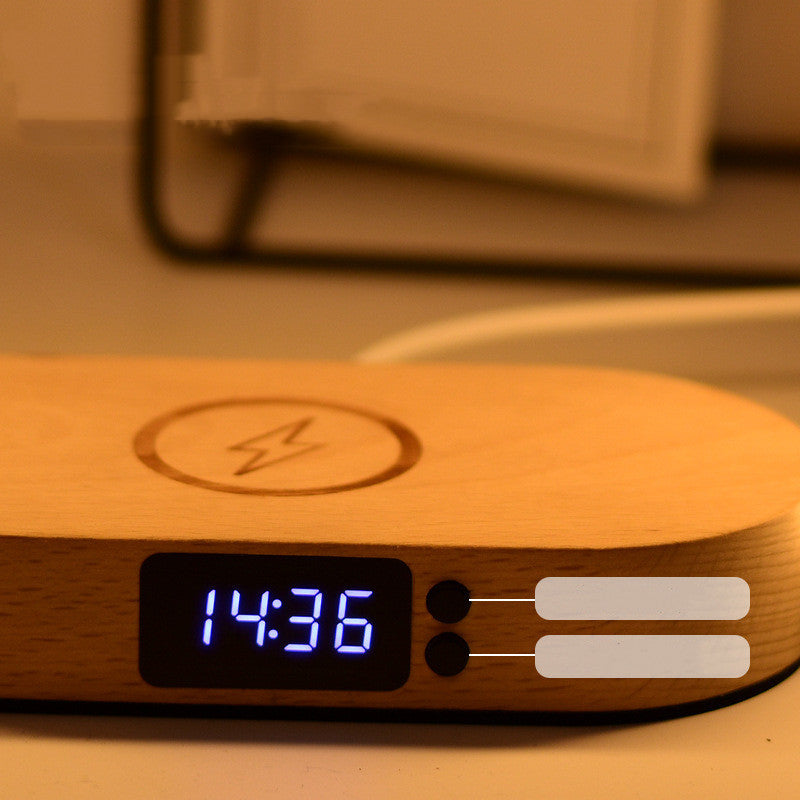 Wooden Clock Bedside Table Lamp
