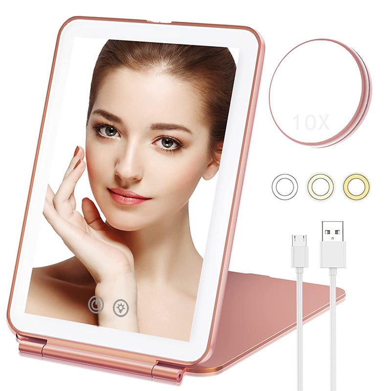 Rechargeable Clamshell Flat Foldable Mirror With Light