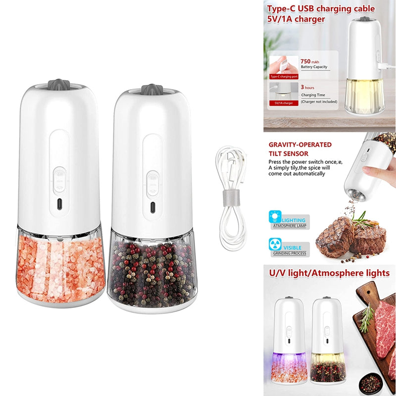 Gravity Salt And Pepper Electric Grinder Adjustable Coarseness With LED Light