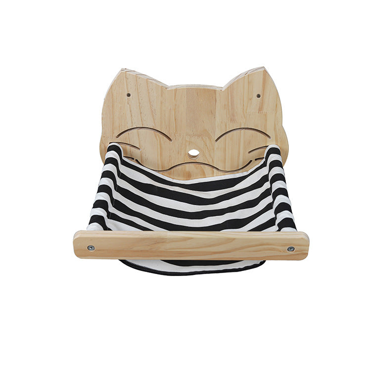 Pine Wood Cat Climbing Staircase Frame Wall Hammock
