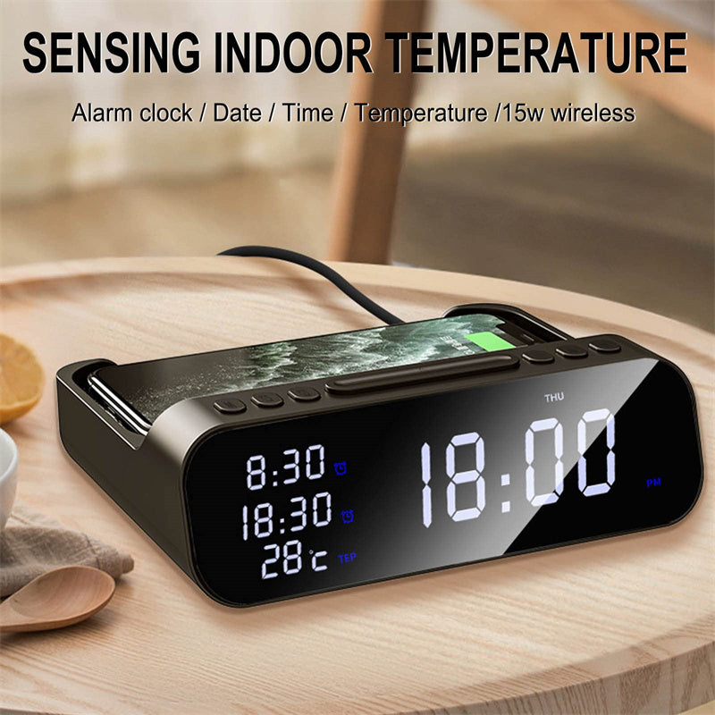 15W Three-in-one Wireless Charger Temperature Tester Multi Alarm Clock
