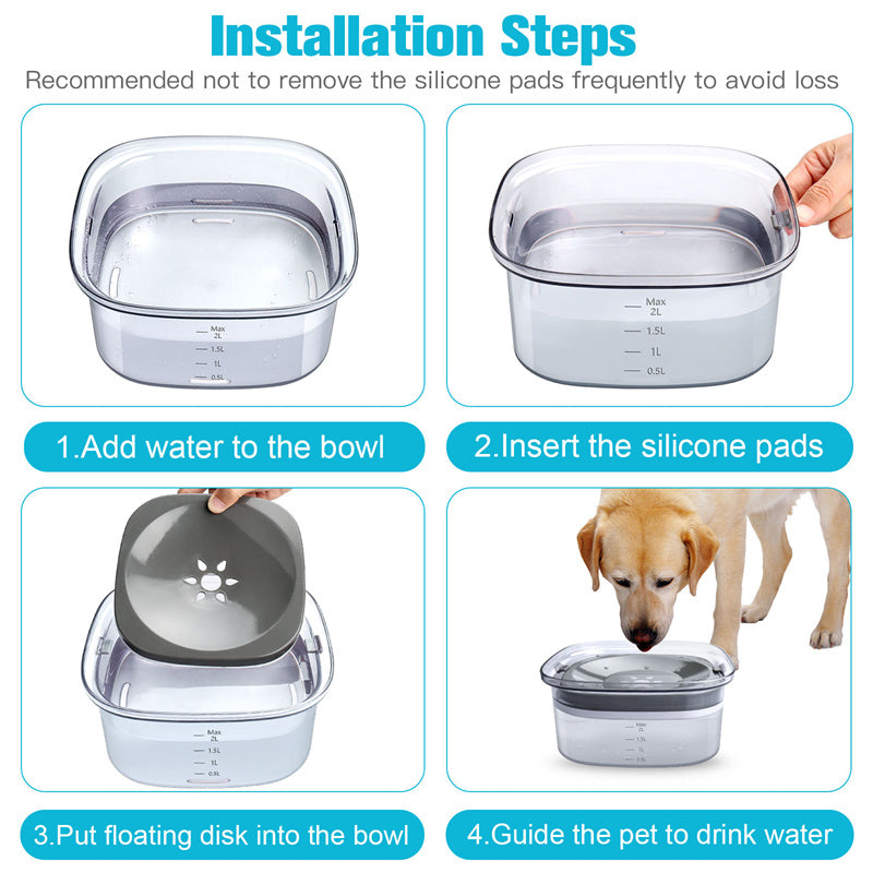 70oz Transparent Spill Proof Dog Water Bowl