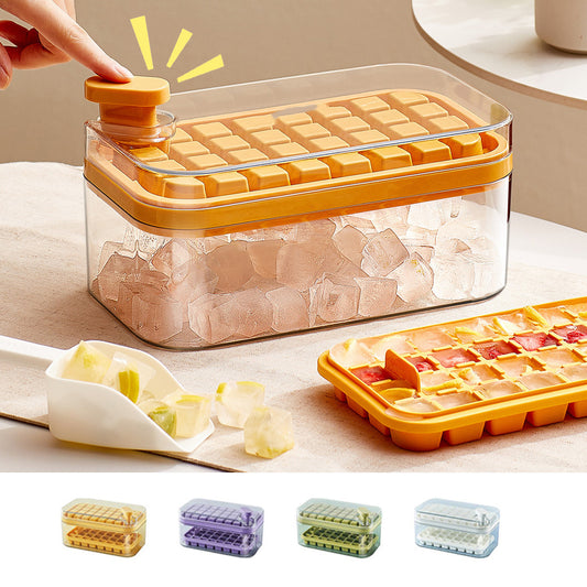One-button Press Type Ice Mold Box Plastics Ice Cube Maker Ice Tray Mold With Storage Box